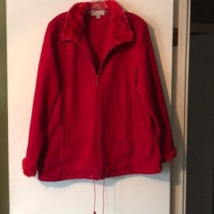 Like new red fleece jacket with faux fur